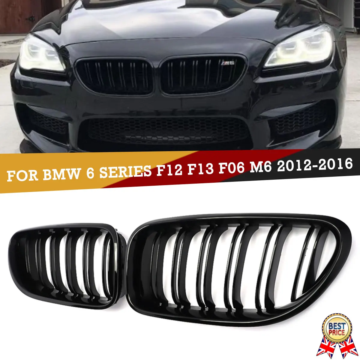 

MagicKit For BMW 6 series F12 F13 F06 M6 2012 -2018 Gloss Black Dual Line M Look Front Kidney Grille Double Line CAR Accessories