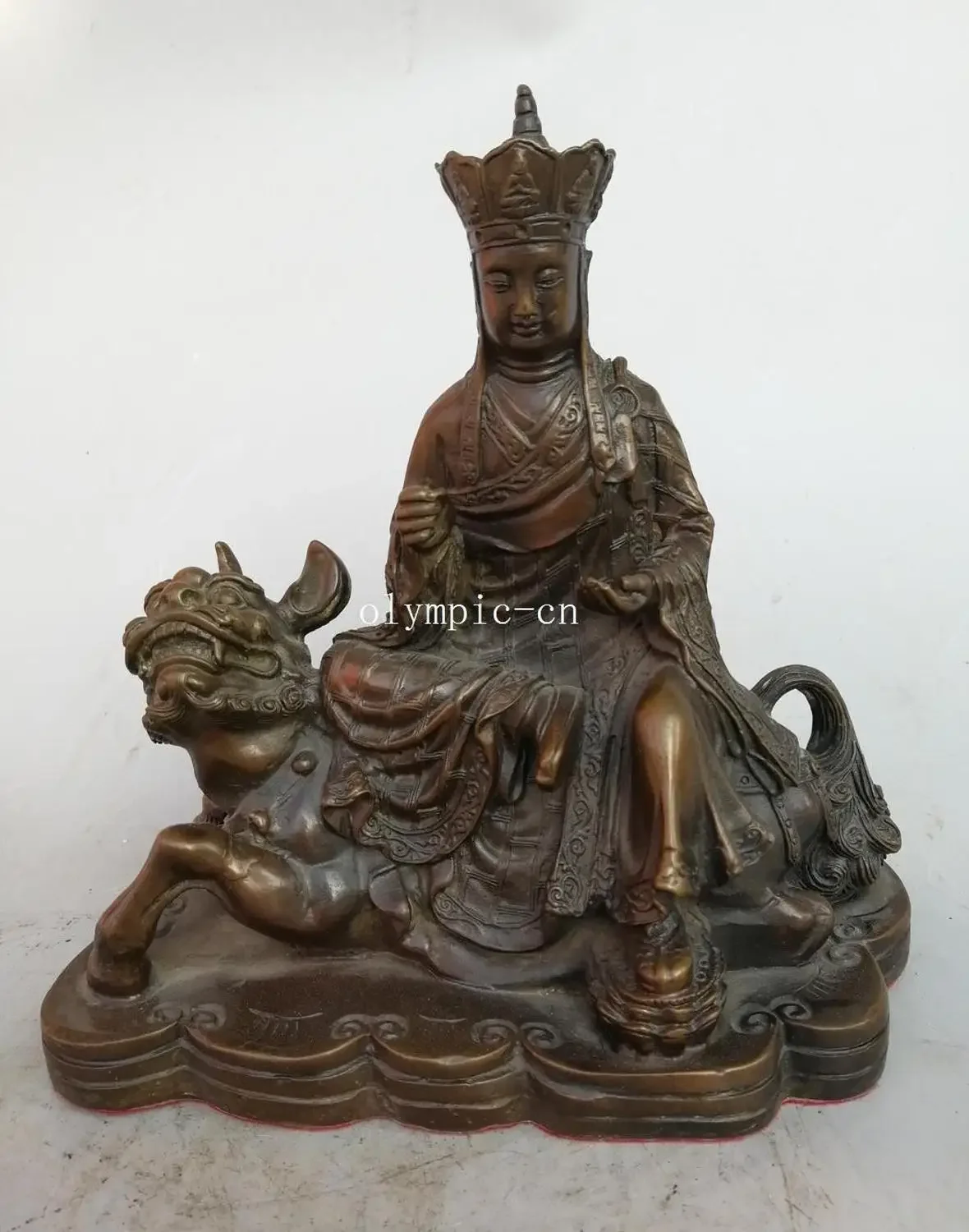 

9'' Fine bronze copper carved buddhism ksitigarbha myth telepathize beast DIting