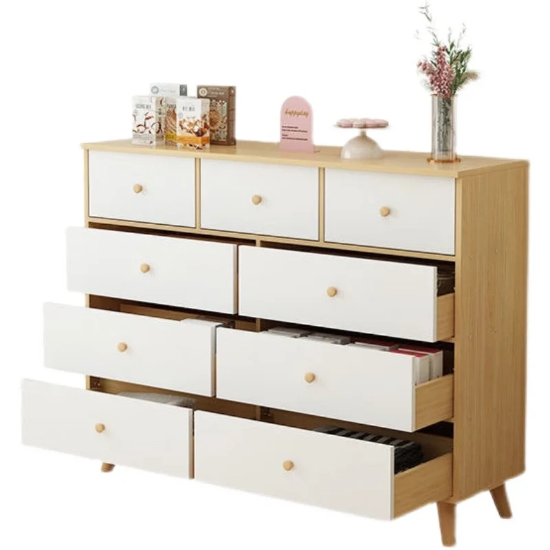 ZZXL Bedroom and Household Simple Nail Art Multi-Layer Chest Drawer Solid Wood Leg Dustproof Widened