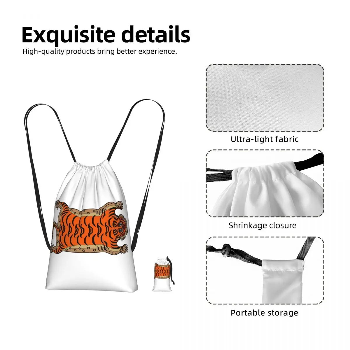 Tibetan Tiger Rug Drawstring Backpack Sports Gym Bag Portable Travel Drawstring Bag for Men Women