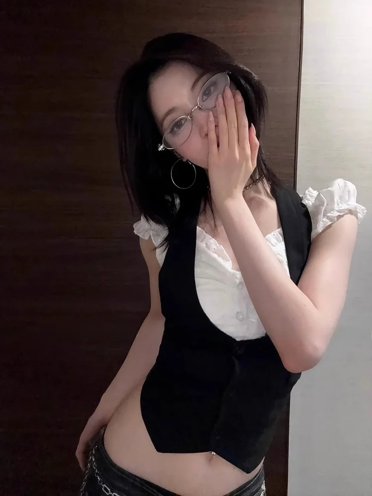 

Pure Desire Spicy Girl Design Earlet с кружевной отделкой ort Sve Женский многослойный подвесной жилет Ne Жилет Топ из двух предметов