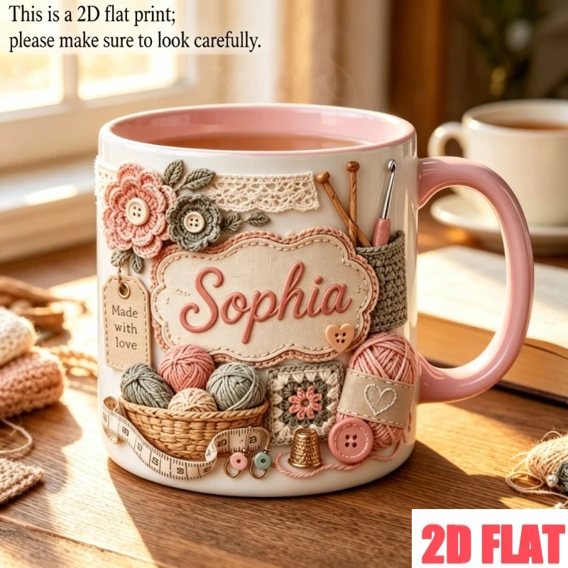 Coffee Tea Name - 맞춤형 레트로 스타일 크로셰 세라믹 머그컵,