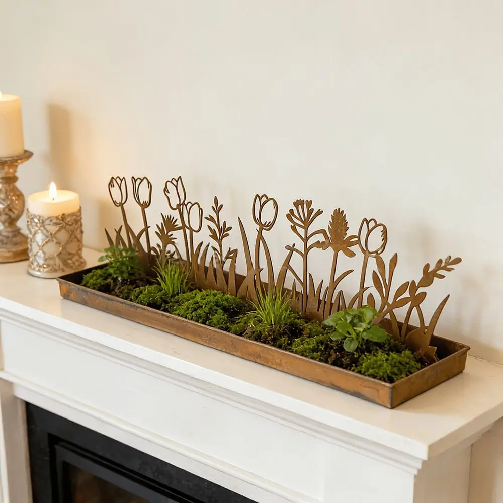 Artistic Metal Flower Pot Silhouette Rectangular Iron Trough Modern Garden Decor Minimalist Style Indoor Plant Holder