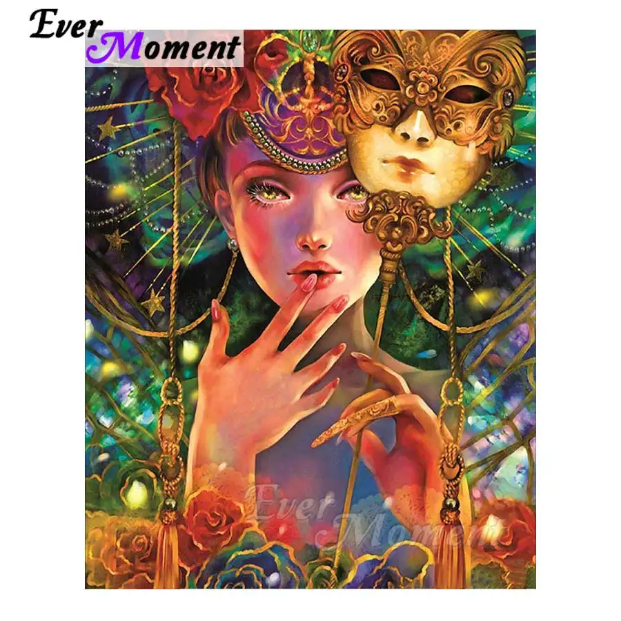 Ever Moment 5D DIY Diamond Painting Woman Fairy Mask Diamond Embroidery Full Square Resin Decor For Home S2F349