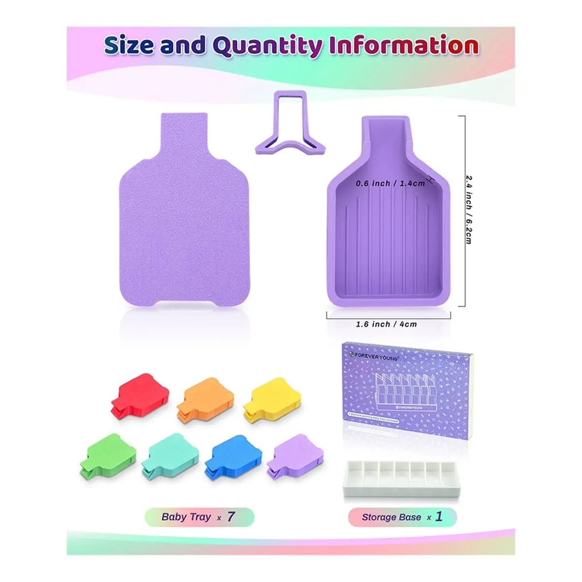 7PCS Mini Rainbow Painting Baby Trays with Decorative Storage Base