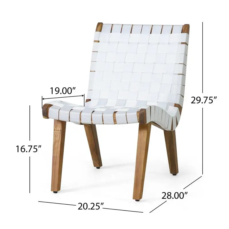 Outdoor Acacia Wood & Rope Weave 3-Piece Chat Set, White & Teak Finish