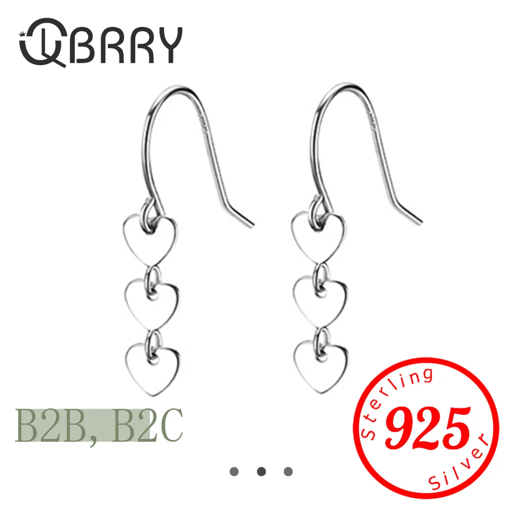 

925 Sterling Silver Drop Earrings Women Fashion Elegant Sweet Romance Three LOVE Hearts-Shape Tassel Earring Party Jewelry