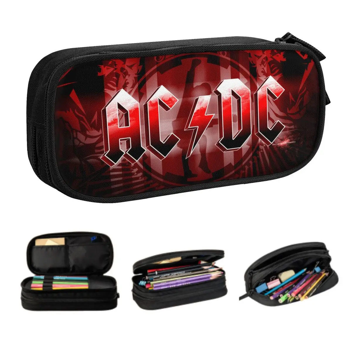 Korean Custom Retro Rock Heavy Metal AC DC Pencil Case for Boys Gilrs Large Capacity Pen Bag Box School Accessories