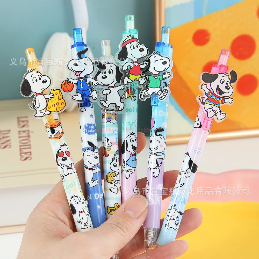 48pcs Anime Snoopy Patch Gel Pen 0.5mm Black Press Signature Pen Student Portable Pen Clip Stationery Gift Wholesale view 6