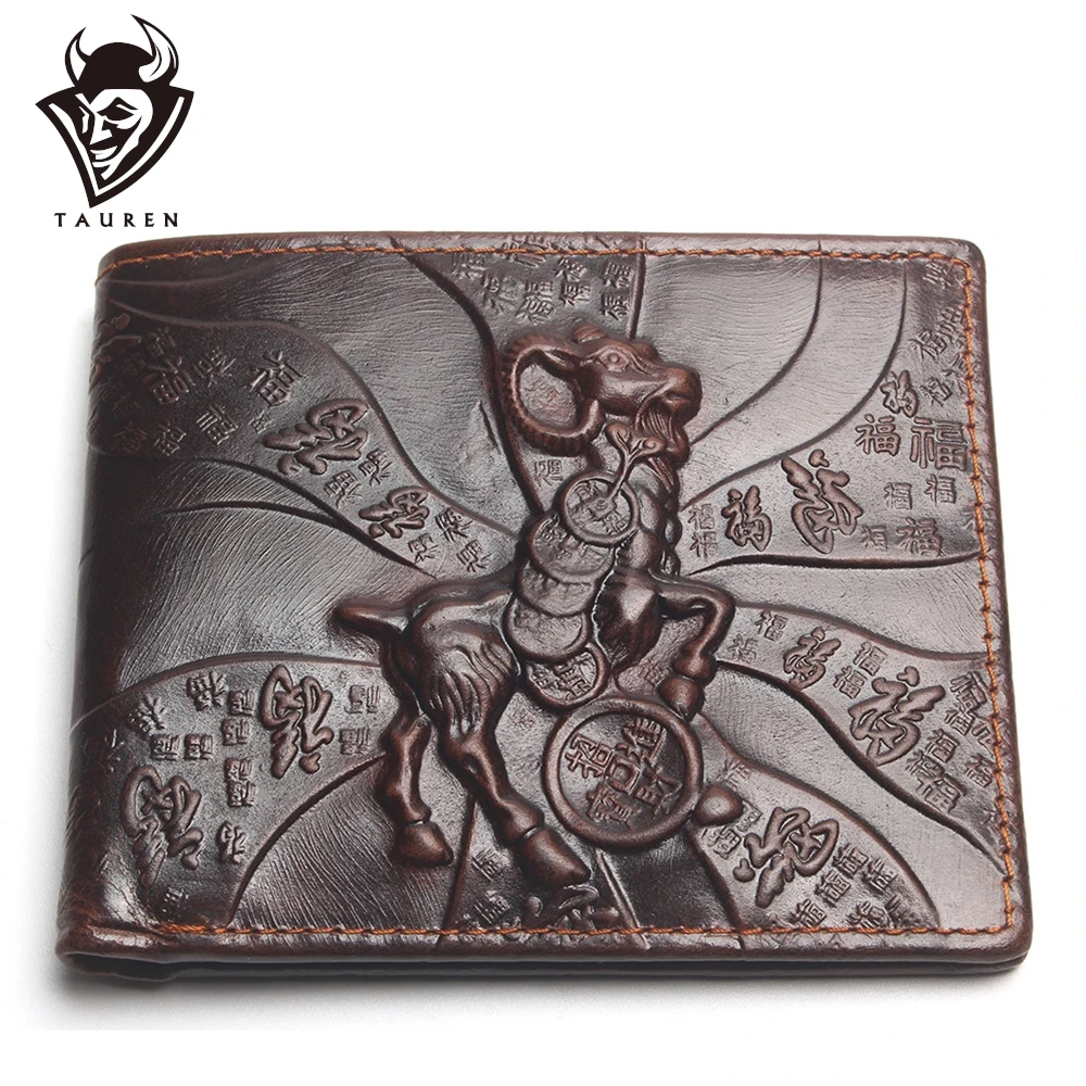 

3D Antelope Pattern Purse Genuine Leather Wallet Men Male Real Vintage Cowhide Money Bag Top Quality