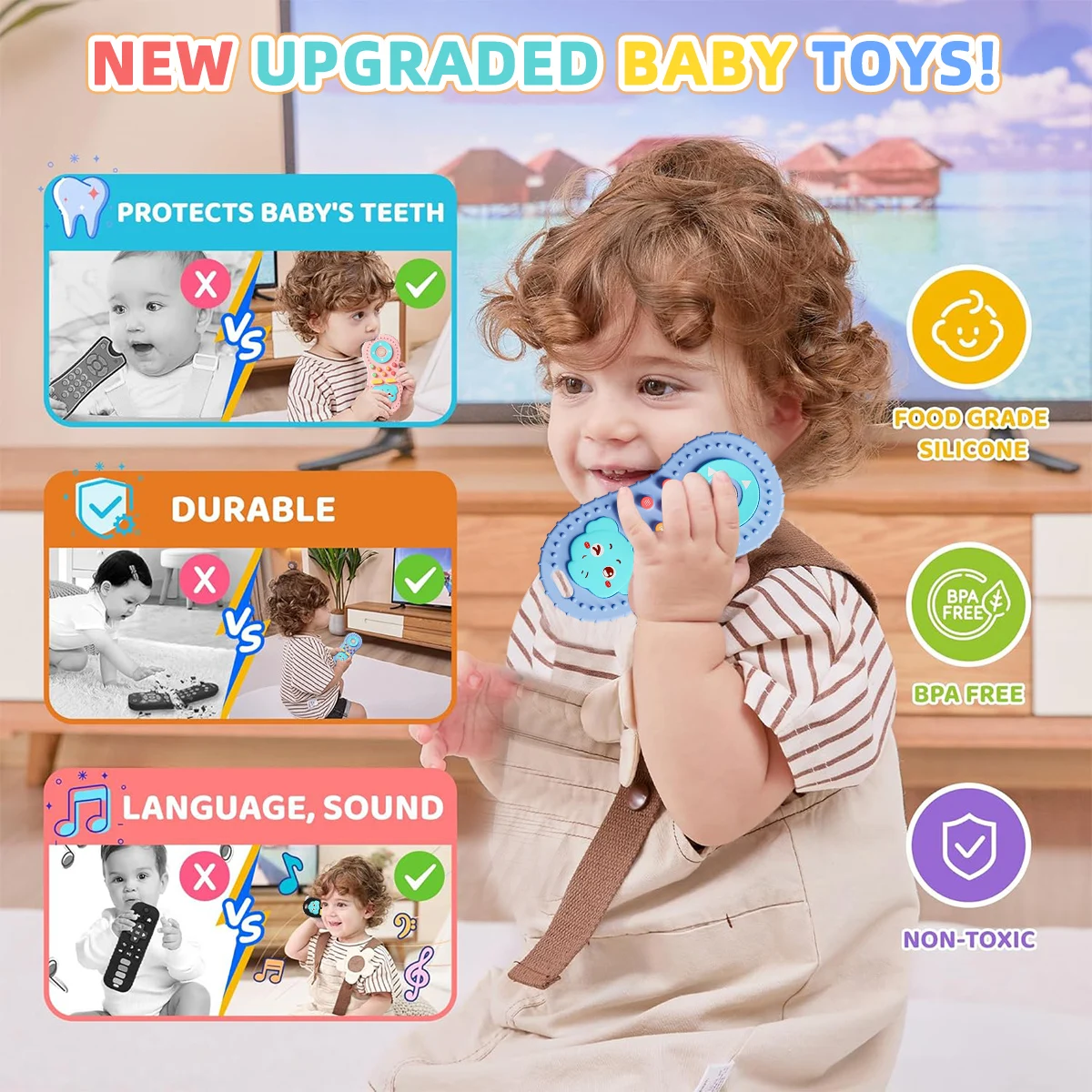 ألعاب عضاضة مهدئة للطفل من السيليكون للتحكم عن بعد ألعاب عضاضة للرضع نمط الفيل التعليمي الحسي 1 قطعة