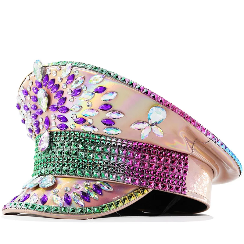 

Champagne Color Big Cap Holiday Rhinestone Hat Fashion Performance Stage Navy Hat New Women's Party Hat