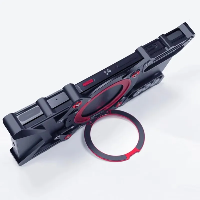 360 °   Magnetyczne etui bez ramki do telefonu ZTE Nubia Red Magic 8, 9, 9S, 10, 11 Pro – metalowy obramowanie z obrotowym uchwytem. — zdjęcie produktu 2