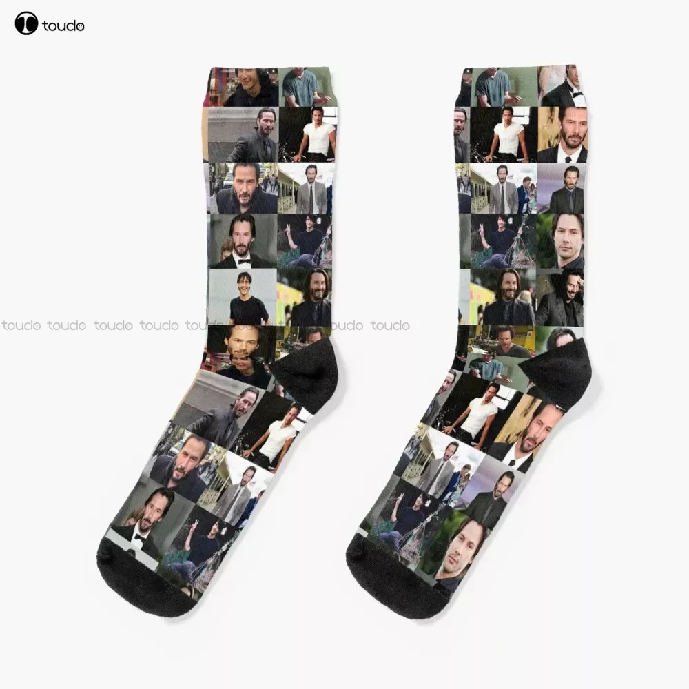 Keanu Reeves Collage Socks Personalized Custom Unisex Adult Teen Youth Socks 360° Digital Print Custom Gift Streetwear