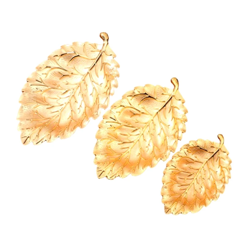 Leaf Texture Snack Plate Living Room Home Snack Tray Decorative Nut Plate Leaf Texture Alloy Crafts Snack Dish Gold 3PCS