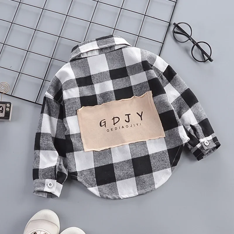 Toddler Baby Shirt Thin Clothes Spring Clothing Infant Boy Plaid Cotton Tops 1 2 3 4 Years Kids Long Sleeves Shirt