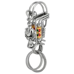 Stainless Steel Keychains, Handmade Matte Round Engraved Dragon Head Charm Mechanical Car Key Ring, American Men Outdoor Trinket