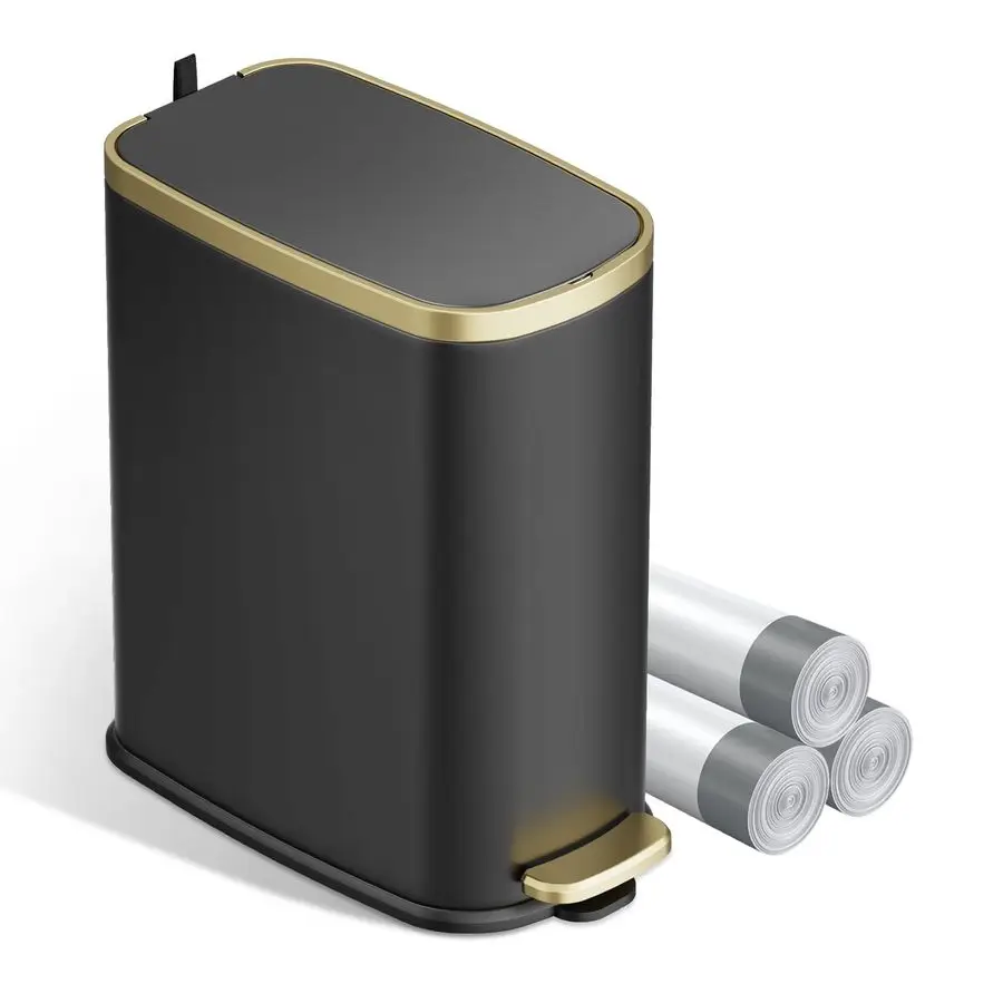 

Небольшой мусорный бак для ванной комнаты с мягким закрыванием крышки, ступенчатая педаль, мусорный бак из нержавеющей стали 2,6 галлона со съемным внутренним ведром, антиF