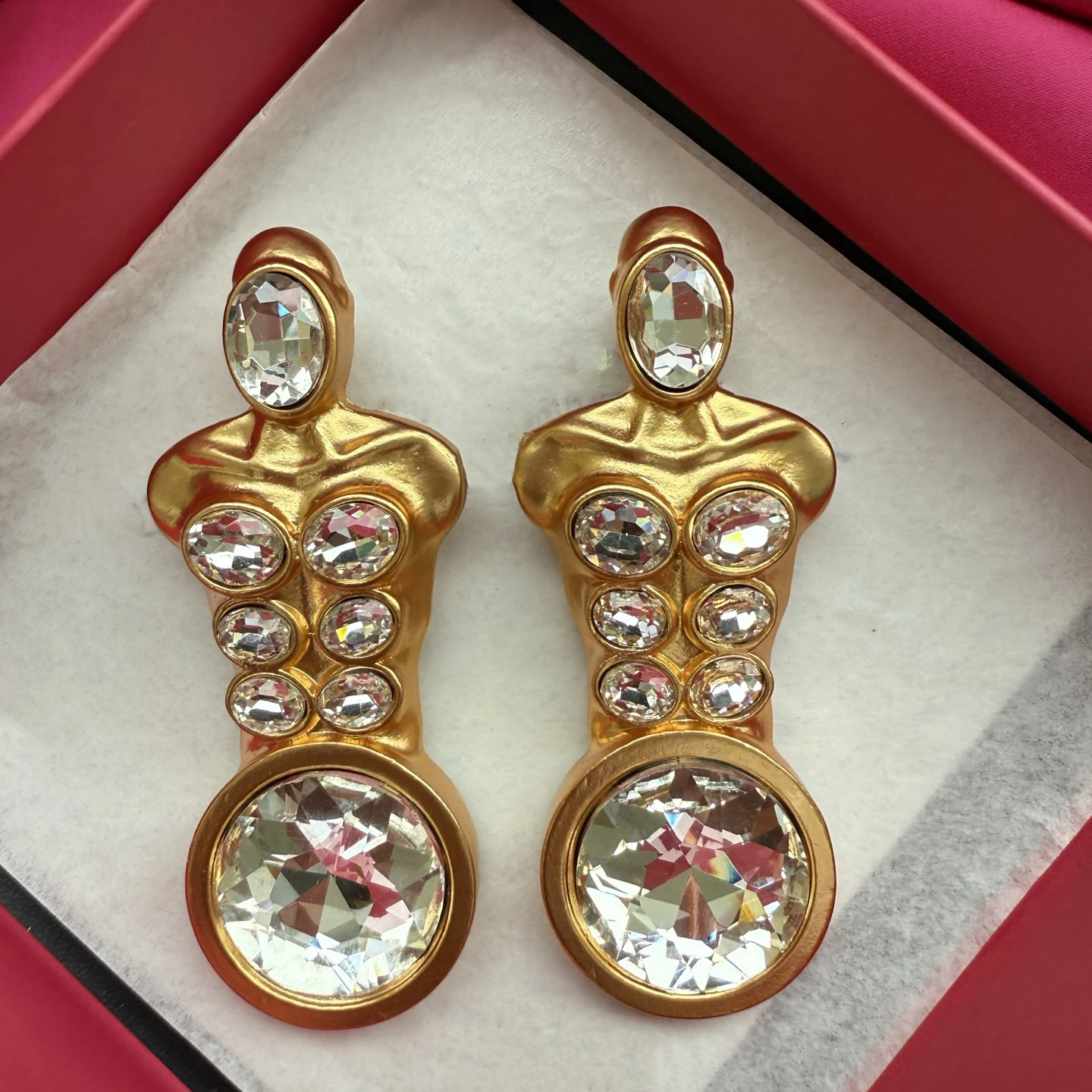 Europe Crystal Brass Gold Plated Art Design Body Earrings Women Top Quality Jewelry Trend