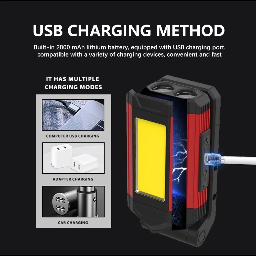 Imagem -05 - Usb Recarregável Cob Work Light Lanterna Led Super Bright Lâmpada de Acampamento Portátil com Ímã de Cauda Lanterna Ajustável Impermeável