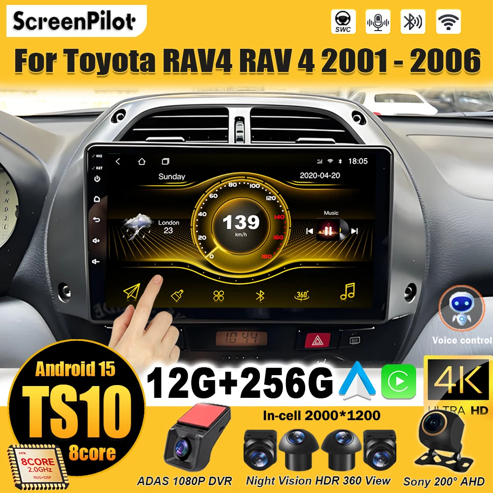 

For Toyota RAV4 Rav 4 2001 - 2004 2005 2006 Android 15 Multimedia Video Player GPS Navigation GPS Navigation Bluetooth