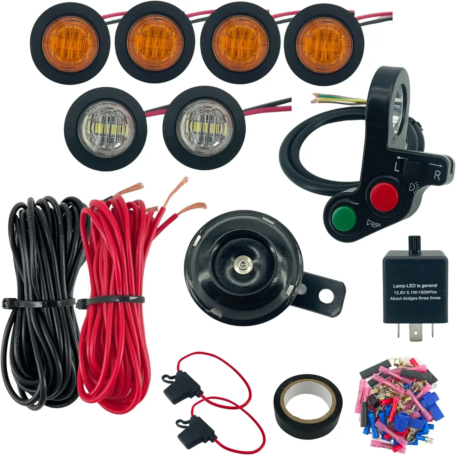 

Universal ATV UTV SXS Turn Signal Horn Kit Street Legal Kit Handlebar Thumb Switch with LED Lights