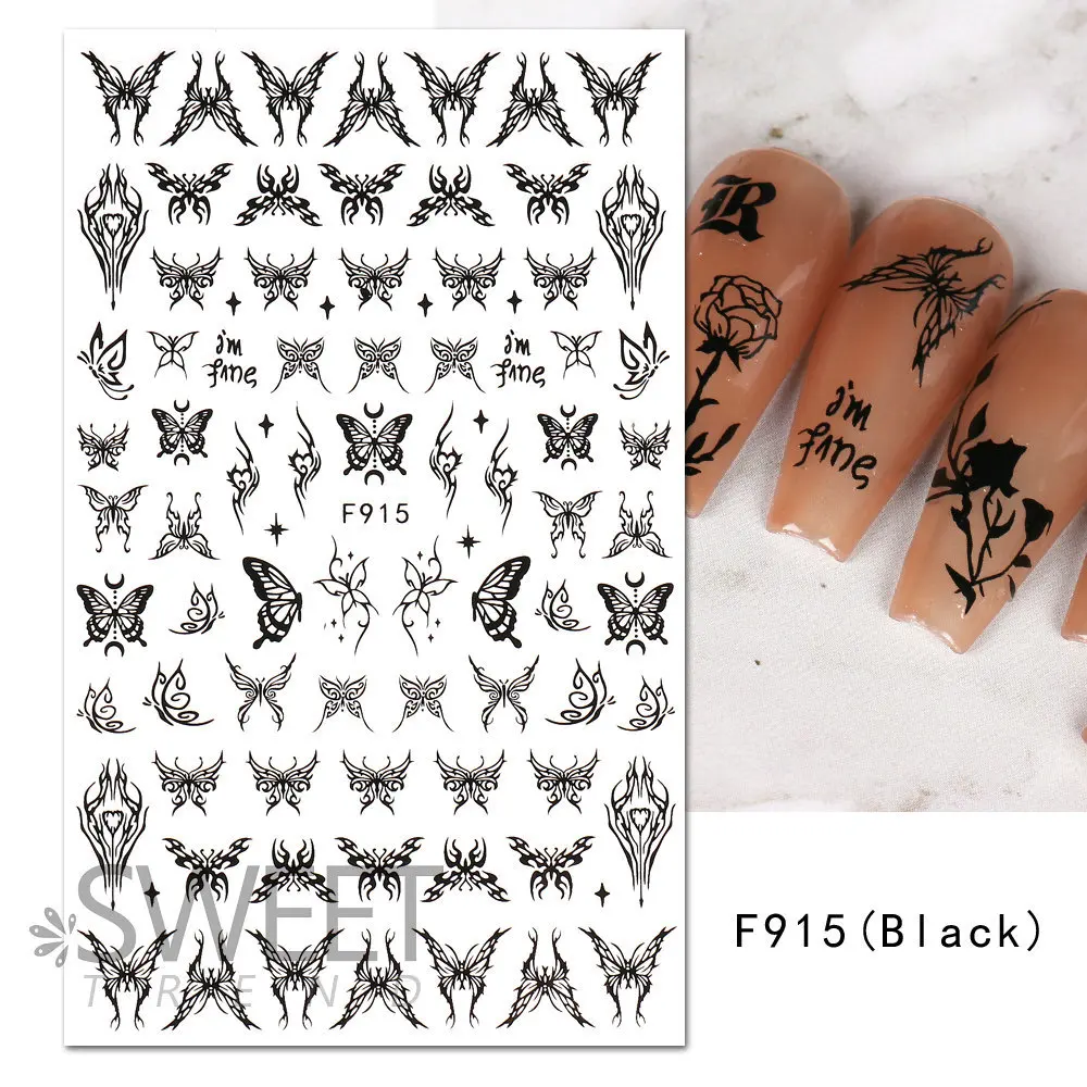 1PCS 3D Black and White Nail Art Stickers Nail Art Decoration Star Moon Butterfly Nail Decal Color Snake Sticker Manicure