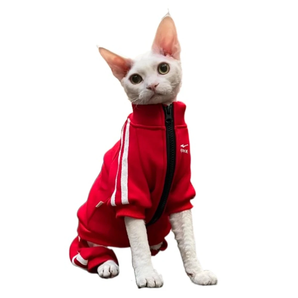 Sphinx Hairless Cat Clothes Autumn Winter Velvet Four-legged Devon Rex Clothes Anti-pinch Zipper Outfit Kitten Clothes