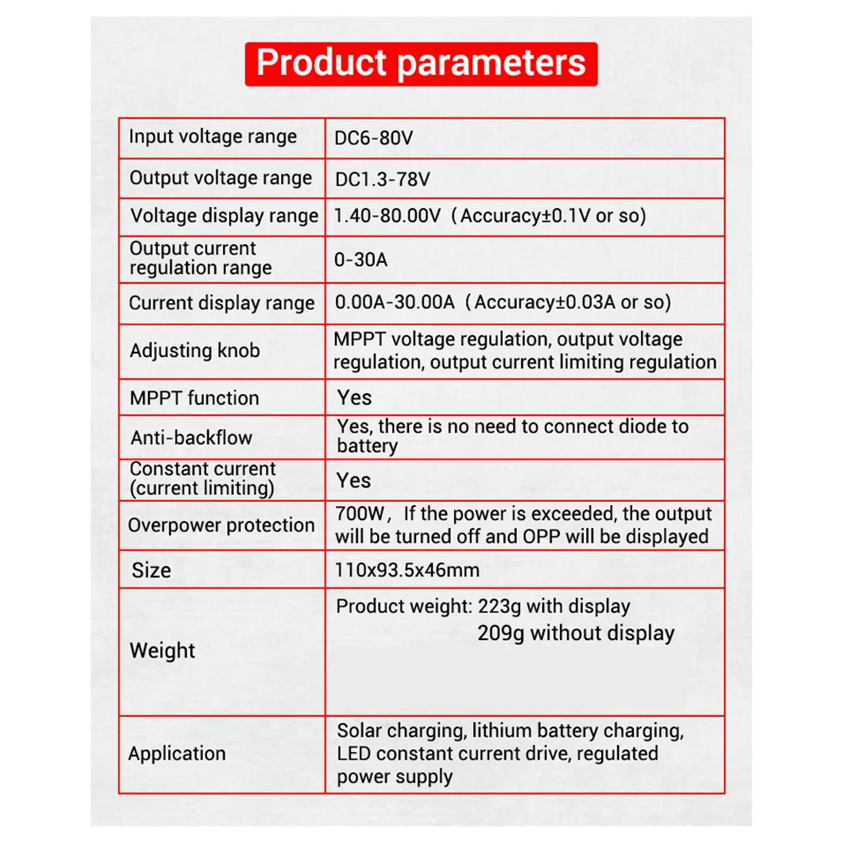 ZK-SJ30 700W Synchronous Rectification 30A Automatic Buck-Boost Power Module Solar Charging MPPT,with Display