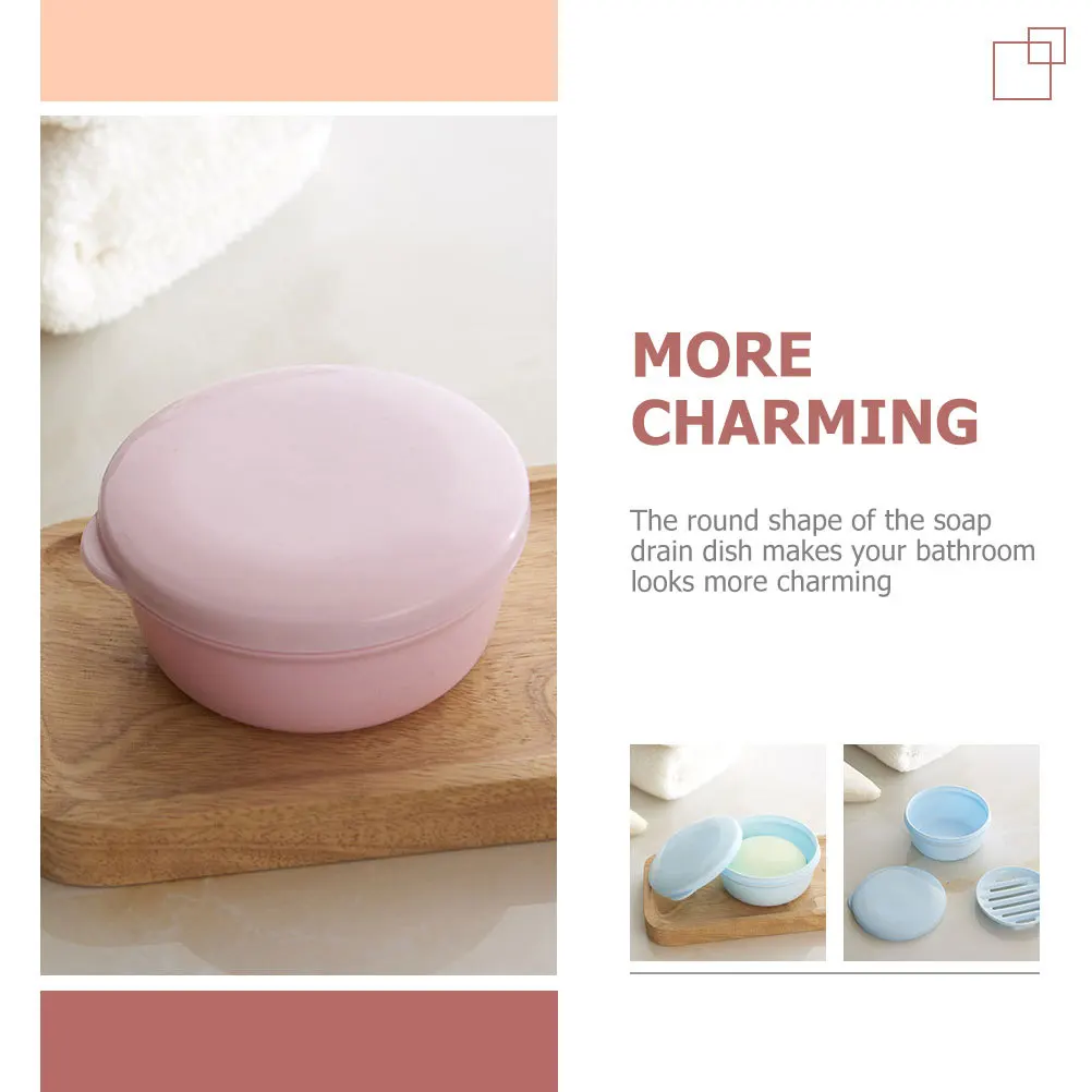 

2Pcs Round Soap Dish with Lid Large Capacity Portable Soap Holder Box Drainable for Bathroom Balcony Household Use