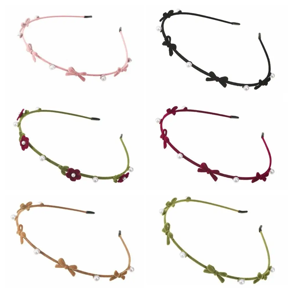 Prachtige parel strik haarband pluche legering bloem hoofdband fee dunne vrouwen haar hoepel meisjes