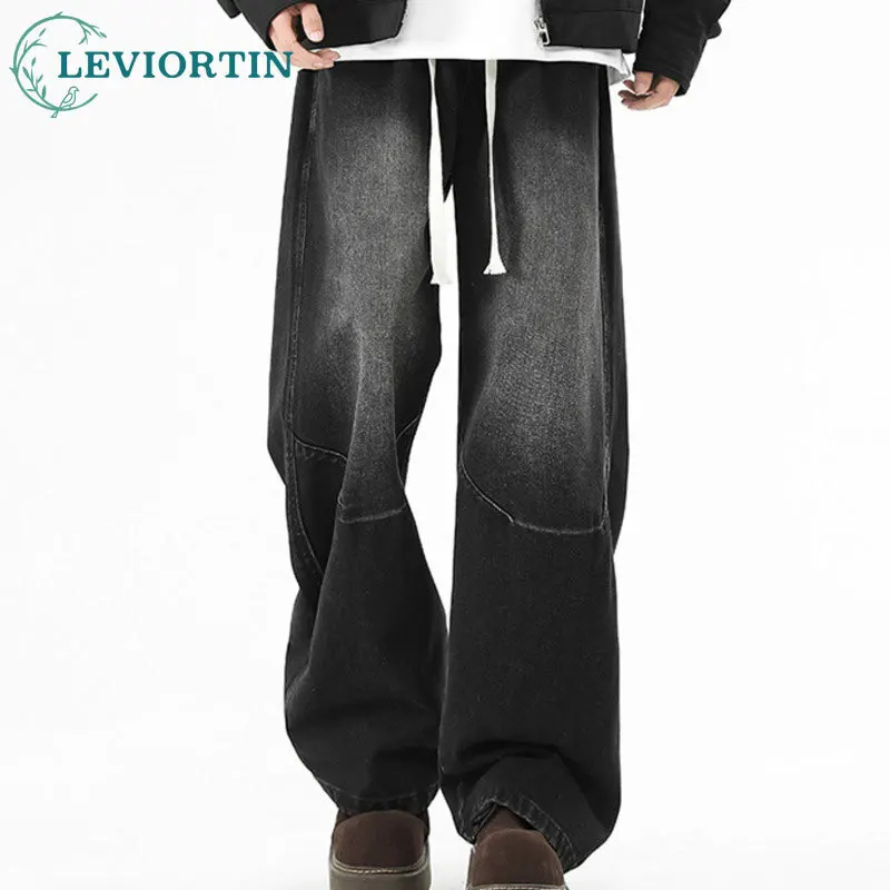 

Мужские осенне-зимние американские нишевые дизайнерские модные брендовые свободные прямые брюки с широкими штанинами, повседневные универсальные джинсовые брюки для мытья полов