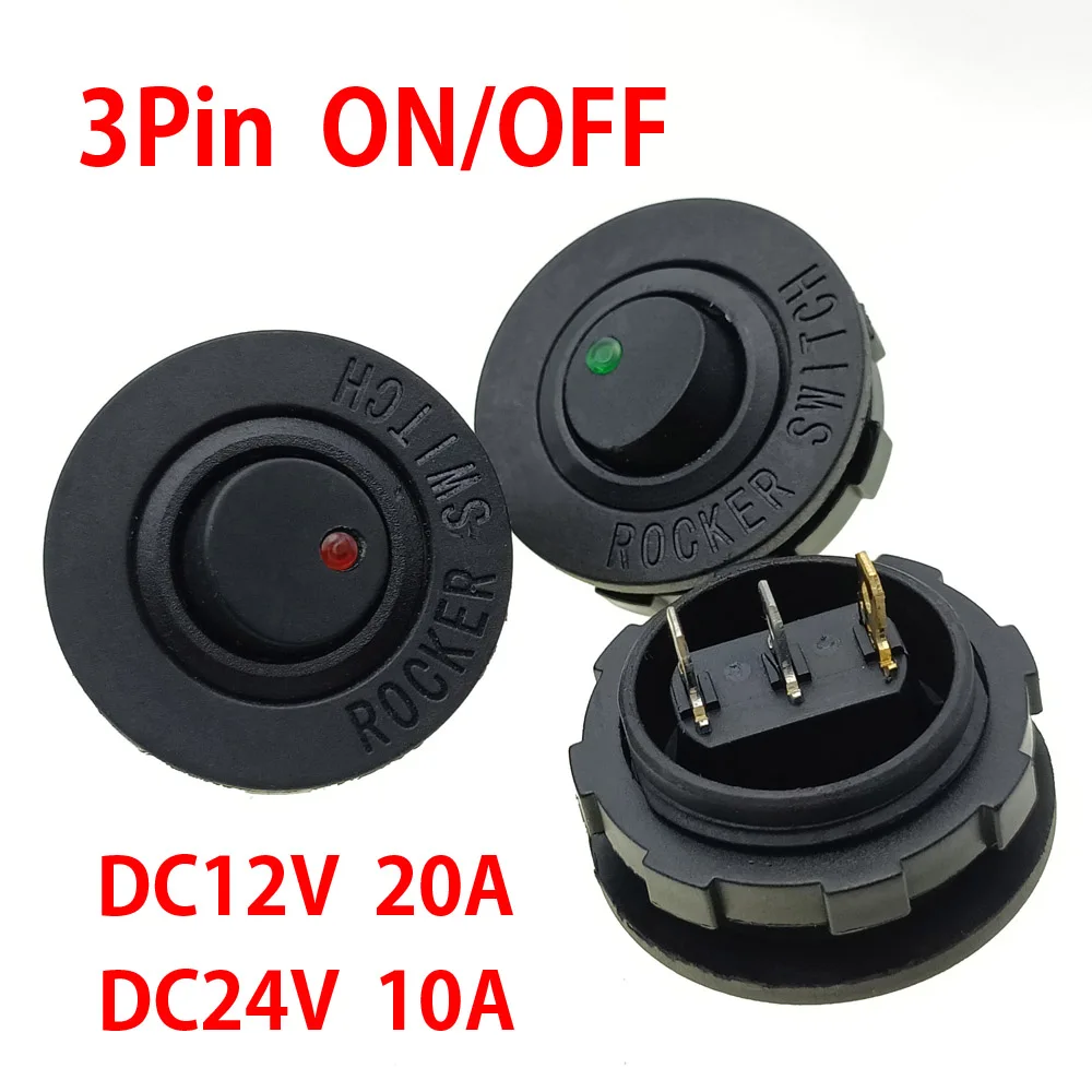 15PCS 3Pin DC12V 20A DC24V 10A for Car Dashboard Dash Boat Truck Motorcycle ON/OFF Round Rocker Toggle LED Switch Connector