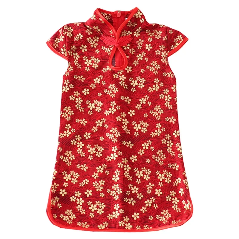 Children Chinese Traditional Clothing Casual Kids Qipao Vestidos Show Summer Dress Girl Cheongsam Fashion Red Girls Dresses