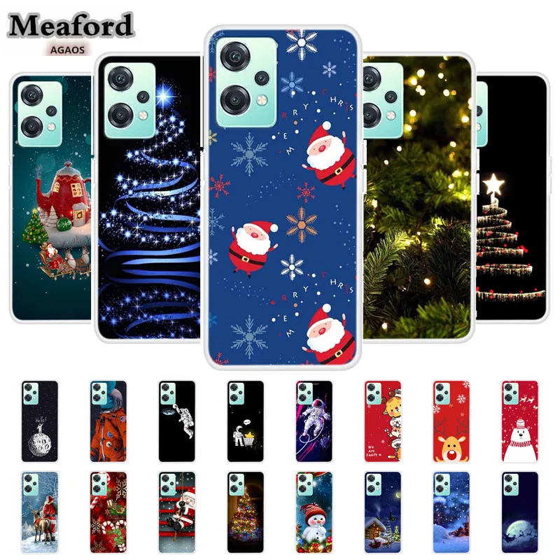 Marry Christmas Phone Case for OnePlus Nord CE 2 Lite 5G Transparent Soft Silicone TPU Cove Para Cute Cat Protector Luxury Cases