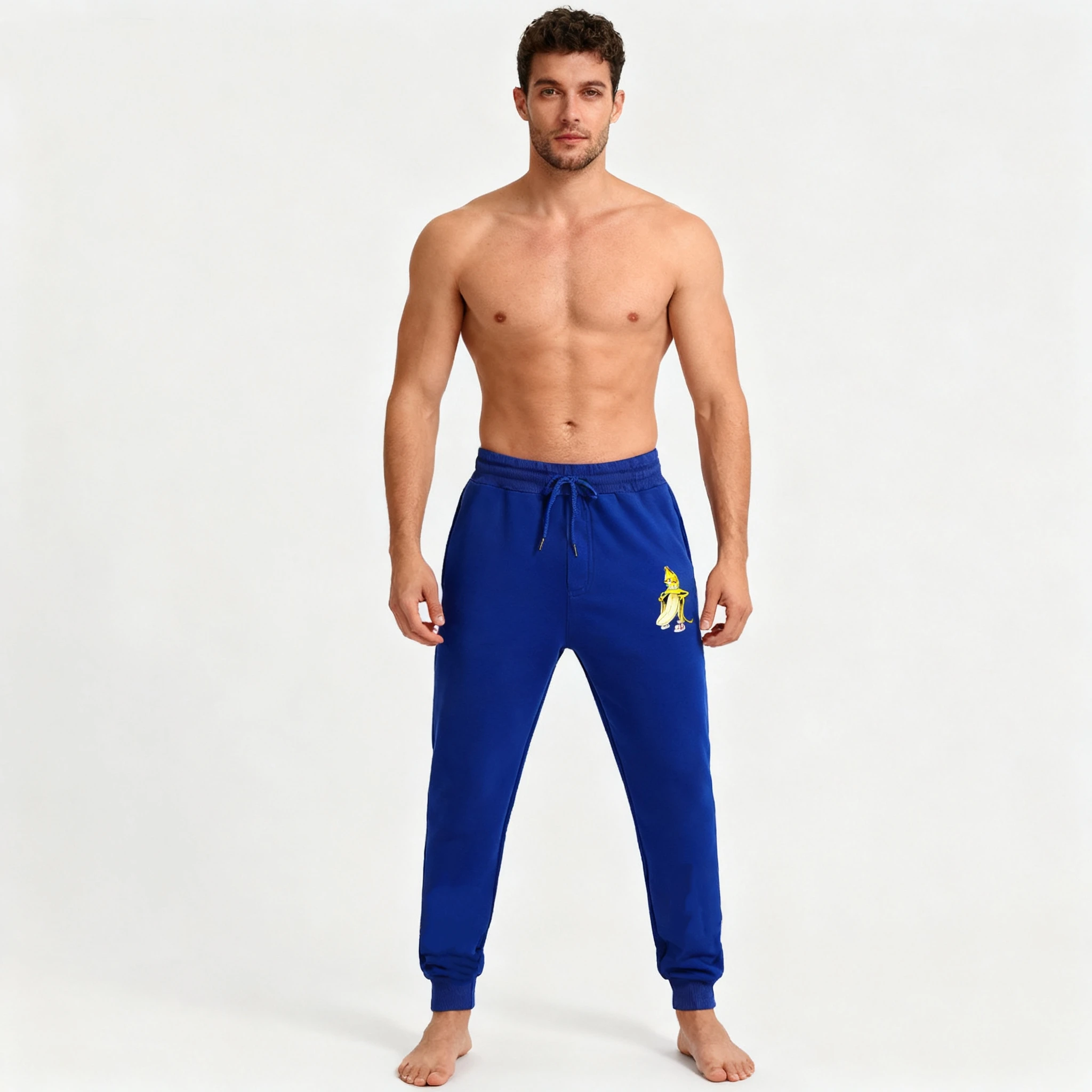 Men's Cartoon Banana Print Sweatpants, Casual Joggers, Loose Fit Sports Pants, Fleece Lined Trousers, Streetwear Track Pants
