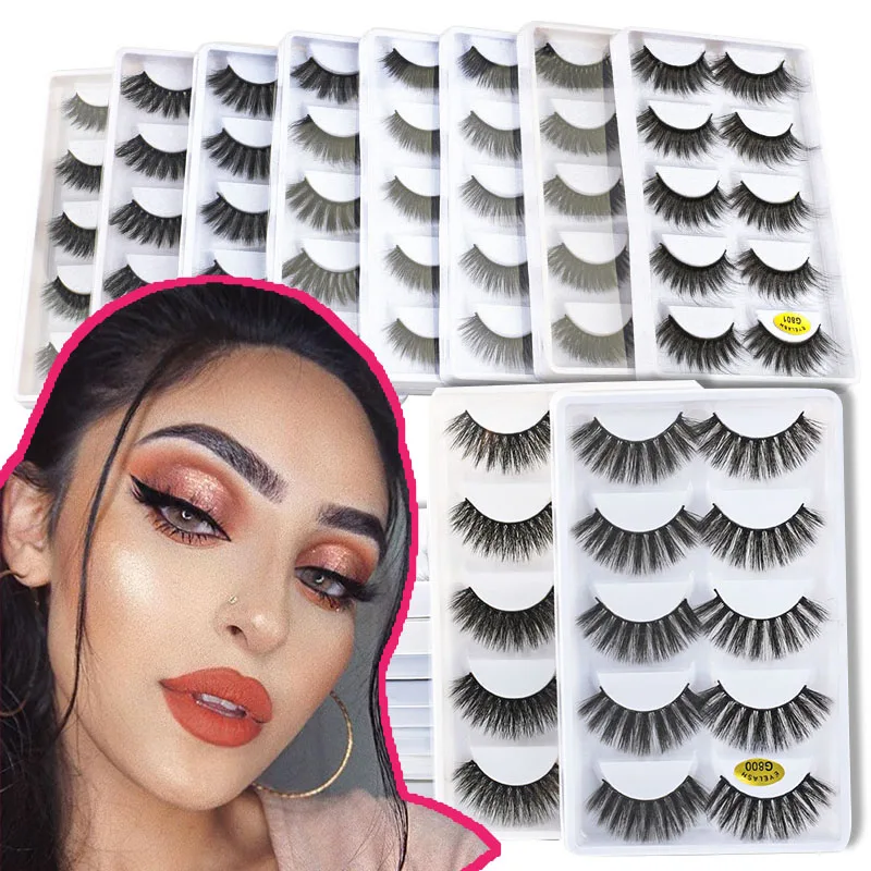 

2/10/50 Boxes Wholesale Mink Faux Eyelashes Handmade Black Wispy Eyelash Makeup Extension 3D Eyelashes Bulk Natural False Lashes