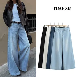 Traf zr solto flare jeans cintura baixa comprimento total feminino perna larga calças jeans baggy calças de rua alta feminina jeans