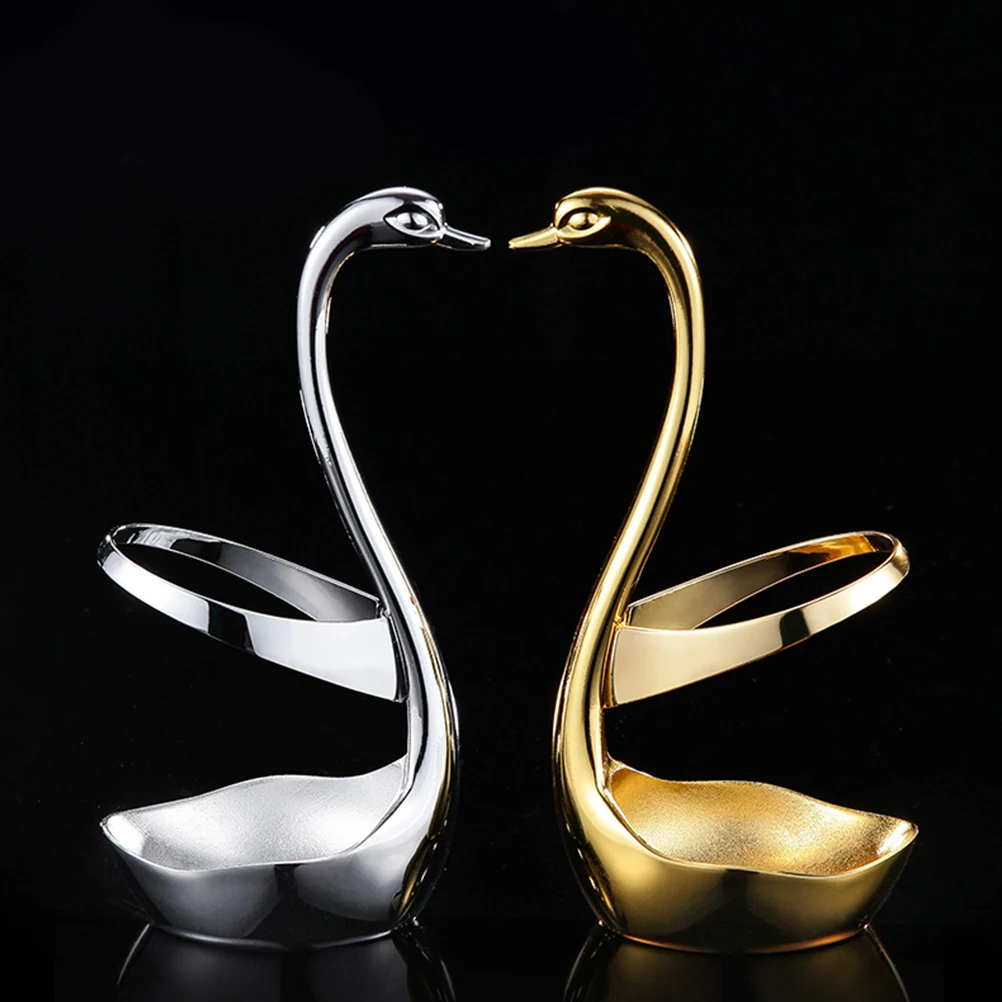 

Metal Swan Ornaments Dessert Fruit Fork Container Decorative Holder Storage Stand Dinnerware