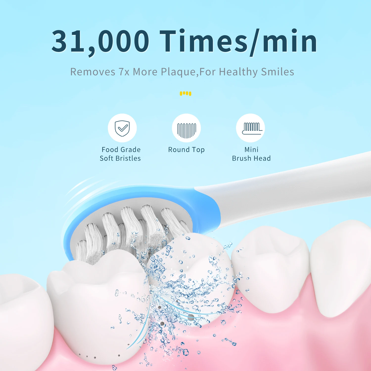 Seago SG-567 Kids Electric Toothbrush Cute Slim Portable IPX7 Sonic Rechargeable with Type-C Replacement Head for Dental Care