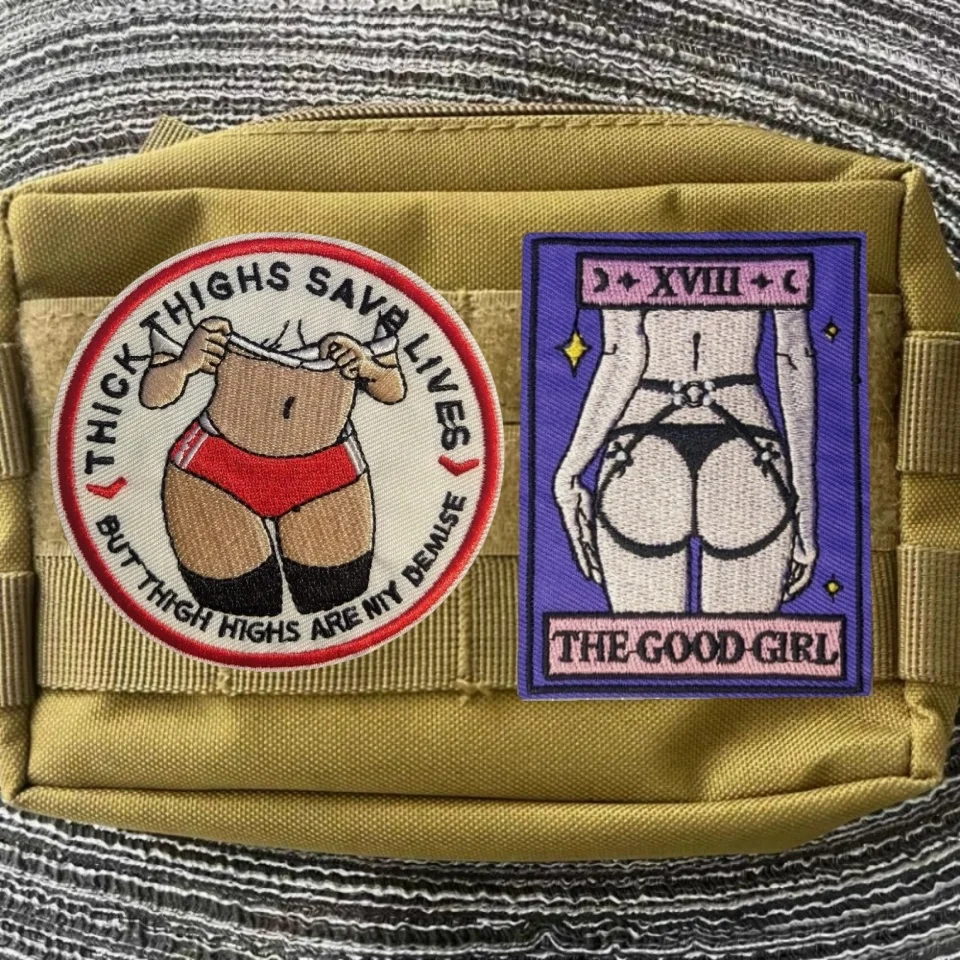 THICK THIGHS SAVE LIVES THE GOOD GIRL Embroidery on Clothes Backpack Patches with Hook Backing for Clothing Sexy Beauty Badges