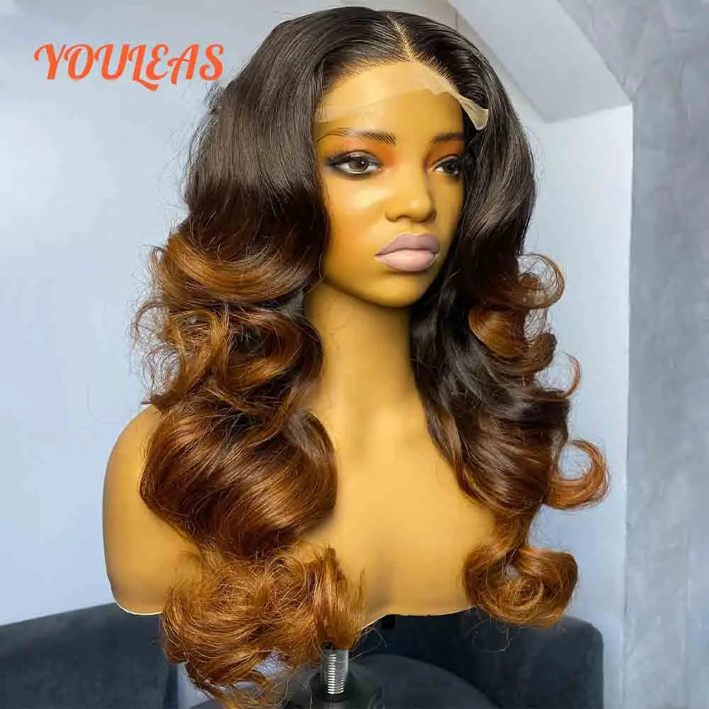 

Loose Wave Honey Blonde Ombre 1b/4 Colored Wig 13x4 Transparent Lace Front Glueless Human Hair Wig Pre plucked Ready To Wear