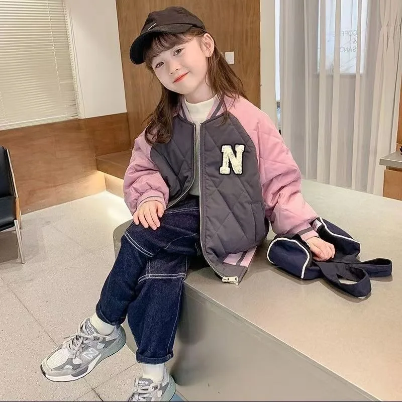 

2025 New Boys Girls Autumn Winter Cotton Padded Jacket Baseball Jacket Unisex Youthful Style Thermal Insulated Fashionable