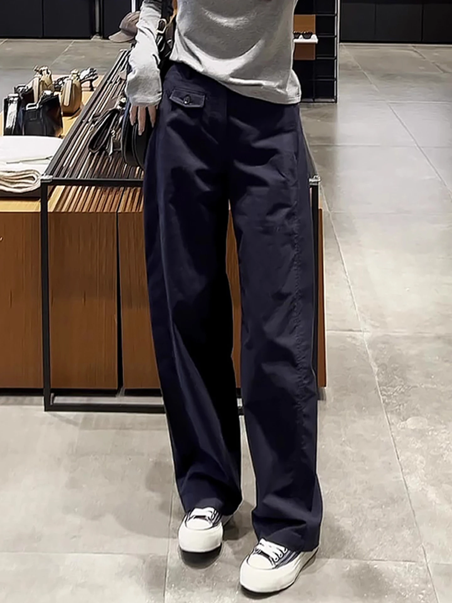 

Женские повседневные брюки больших размеров с высокой талией, прямые брюки, банан-ап, драпированная ткань, дизайн ножа для aped Body