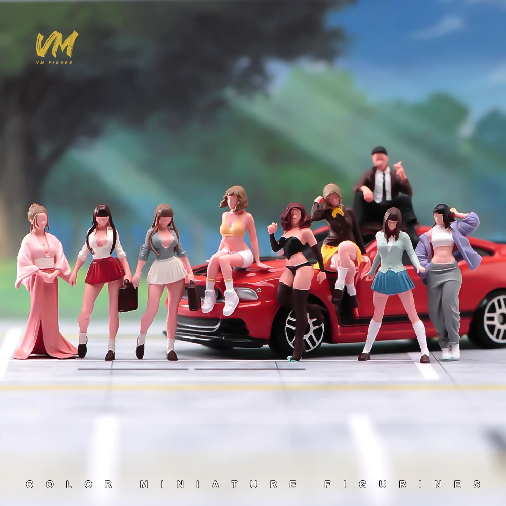 

Painted Miniature 1/87 1/64 1/43 1/24 1/18 Beauty JK Girl Smoking Man Figure Model 3D Diorama Mini Doll Props For Cars Display