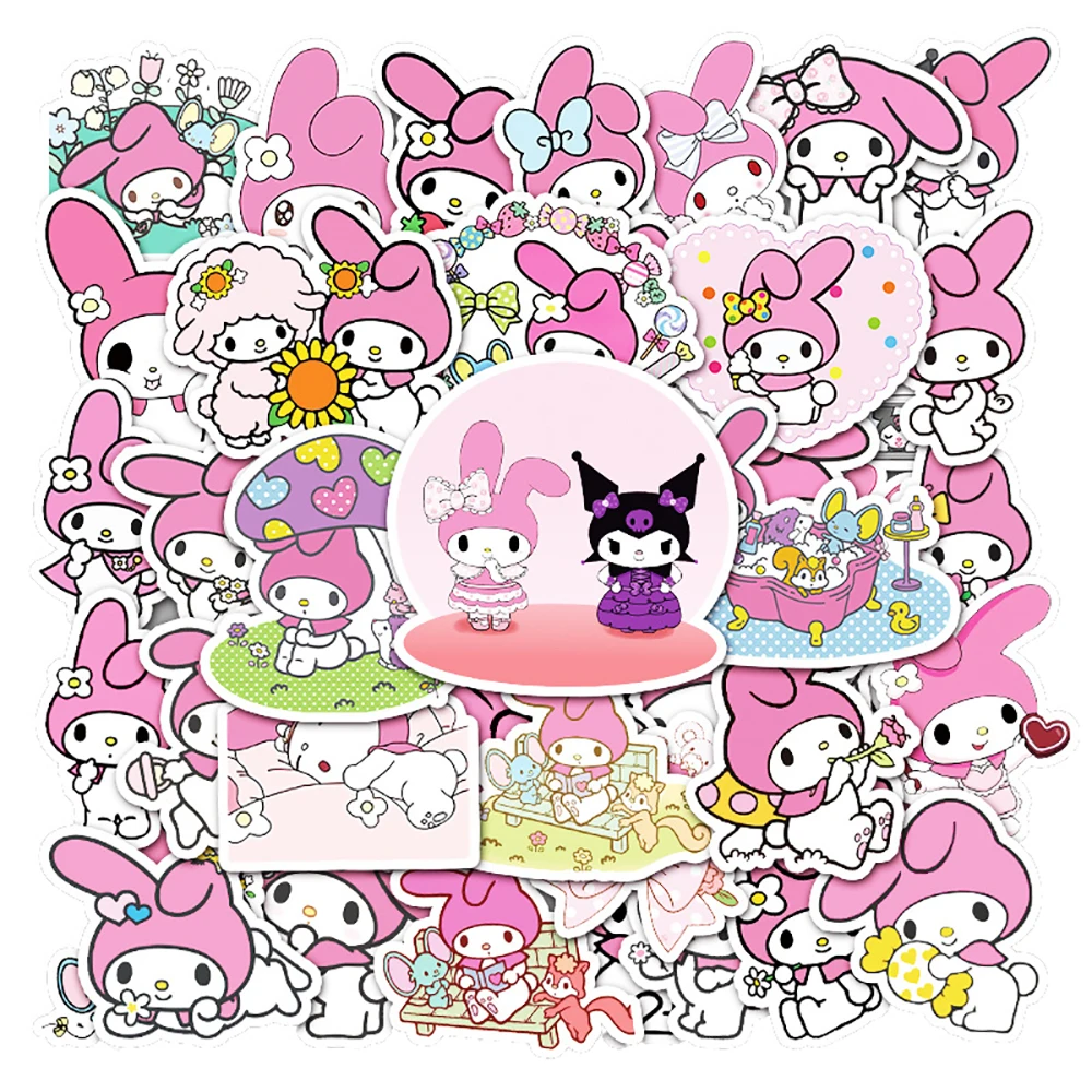 10/30/50PCS Cute My Melody Anime Stickers DIY Snowboard Laptop Luggage Guitar Funny Graffiti Cartoon Sticker Decal Kid Toy Gift