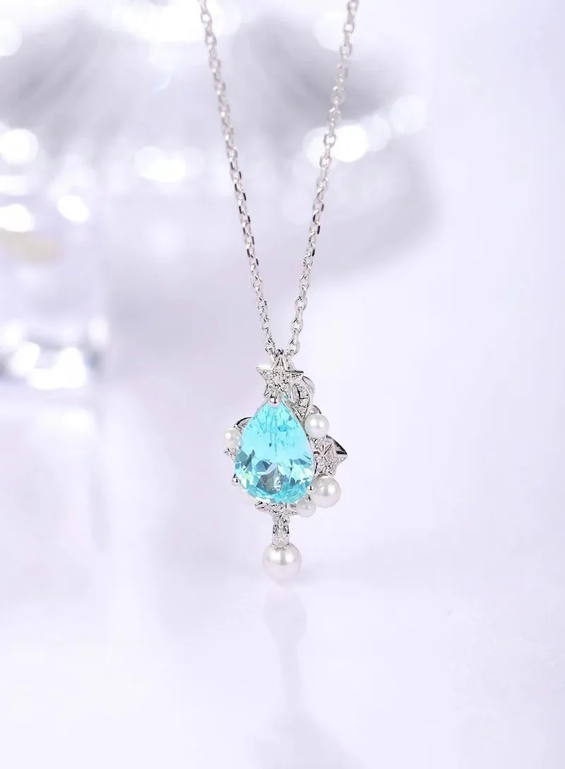 Ruihe 925 Silver Pendant Necklace for Women 5.03ct Pear Shape Lab Grown Gmestone Fine Jewelry for Gift Wedding  Fashion