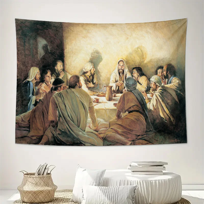 Biblical Last Supper Dinner Scene Tapestry Wall Hanging Religious Art for Living Room Decor