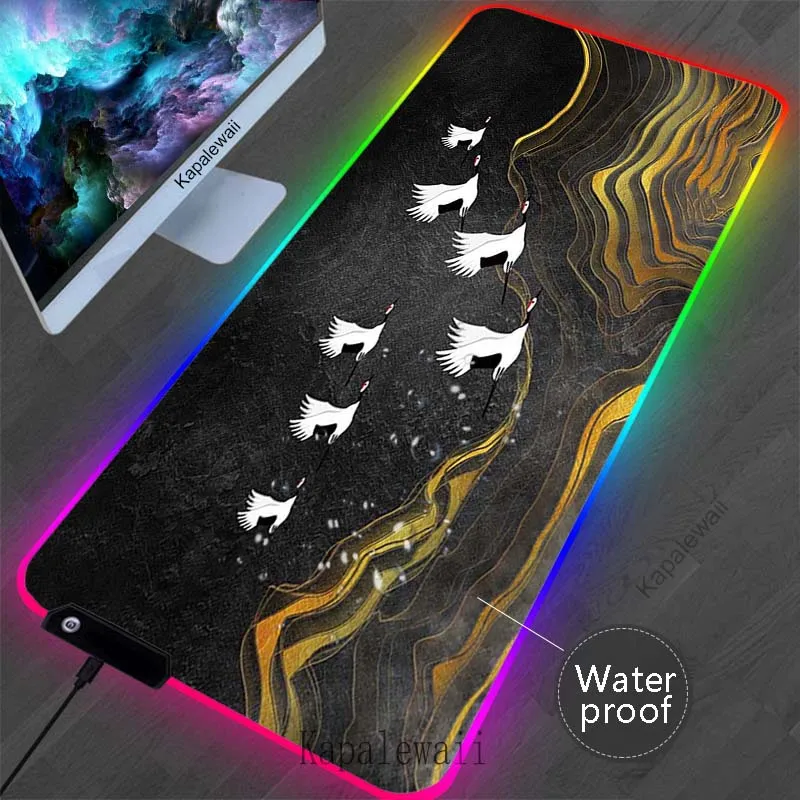 

LED Luminous Crane Mouse Pad RGB Large Game Mouse Mat Gaming Mousepad Speed Keyboard Pads Wateproof Table Carpet Gamer Deskmat