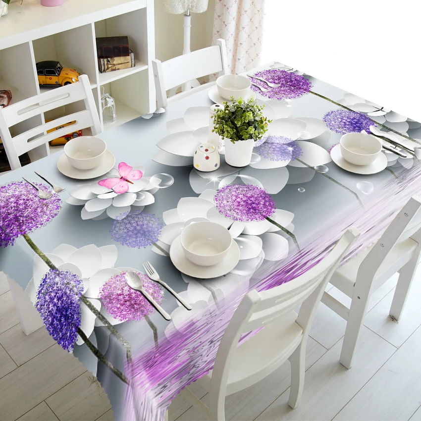 3D Carved Flowers Pattern Tablecloth Waterproof Cloth Rectangular Wedding Decoration Dinning Table Cover Kitchen Home Manteles